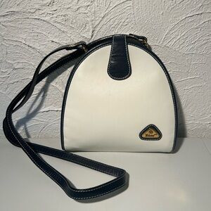 Vintage YOLAND Unique White & Navy Leather Cross-Body Bag